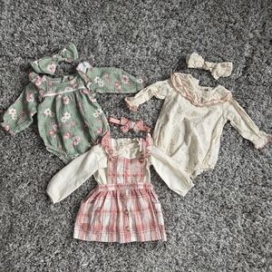 2 Chickpea Organic, 1 Nicole Miller Baby Girl Floral Plaid Headband Sets 3-6M
